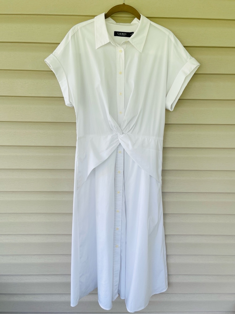 Lauren Ralph Lauren Twist Front Cotton Blend White Shirtdress Size 10 - Picture 3 of 10